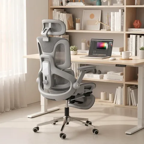 HNCBB Chaise Bureau Ergonomique avec Accoudoirs 4D Appui-Tête et Profondeur dAssise Réglables Maille Gris