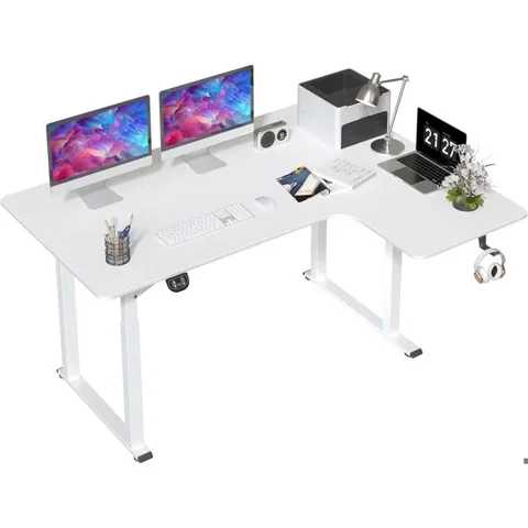 NALOOKAMIC Bureau électrique assis-debout bureau en L réglable en hauteur avec double moteur bureau dangle debout avec 4 pieds 180 x 110 cm