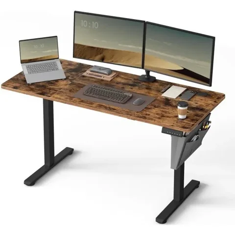 SONGMICS Bureau Électrique Assis-Debout - SONGMICS - 60 x 140 cm - 4 hauteurs mémorisables - Marron rustique et noir