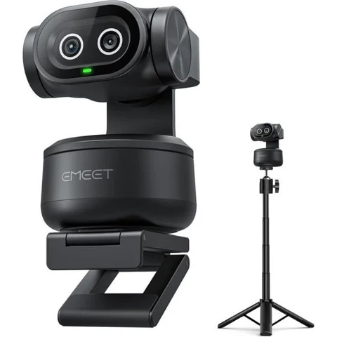 EMEET Pixy webcam PTZ double objectif 4K IA suivi automatique autofocus rapide capteur Sony 3 micros compatible OBS Twitch