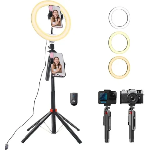 SANS MARQUE Trépied de téléphone portable avec anneau lumineux 8 m en aluminium support rotatif à 360 trépied de voyage portable pour selfie
