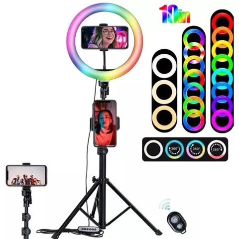 RNCYN Anneau lumineux LED RGB pour selfie 26cm avec trépied pour téléphone tablette PC studio de photographie TikTok- 1.6M Tripod RGB
