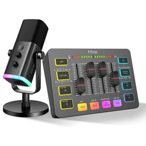 FIFINE FIFINE Micro dynamique de streaming USB/XLR mixeur audio de jeu mixeur PC RGB