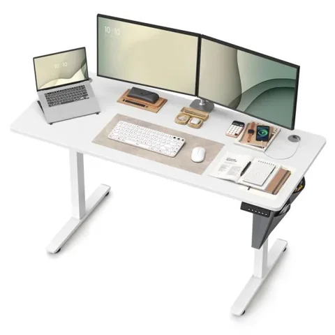 SONGMICS Bureau Électrique Assis-Debout - SONGMICS - 60 x 140 x (72-120) cm - Blanc nuage - 4 Hauteurs Mémorisables