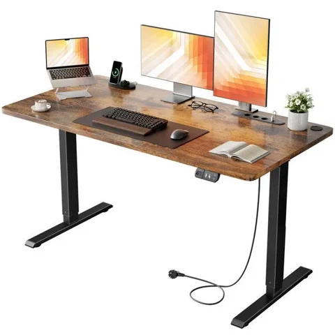 ECOFURNIX ECOFURNIX Bureau Assis Debout Electrique 140 x 60 cm Hauteur Réglable 72-117 cm avec Prise Intégrée & Port USB Mémoire Marron
